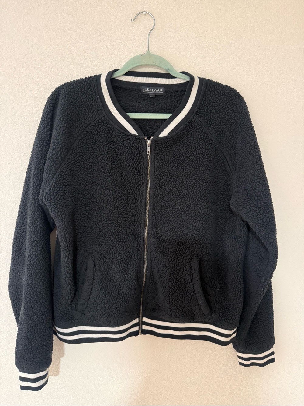 P.J. Salvage Black Sherpa Jacket with White Stripe Trim